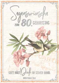 Doppelkarte "Vogel auf Zweig" -  80. Geburtstag