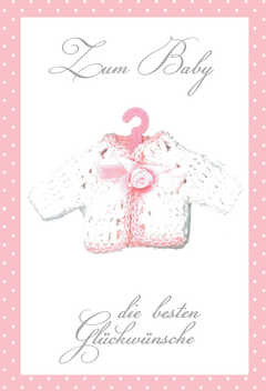 Faltkarte "Zum Baby die besten Glückwünsche", rosa - 5 Stück