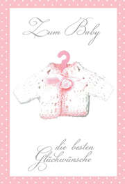 Faltkarte "Zum Baby die besten Glückwünsche", rosa - 5 Stück Faltkarte "Zum Baby die besten Glückwünsche", rosa - 5 Stück