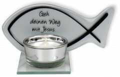 Glas-Teelichthalter "Fisch" - Geh deinen Weg mit Jesus